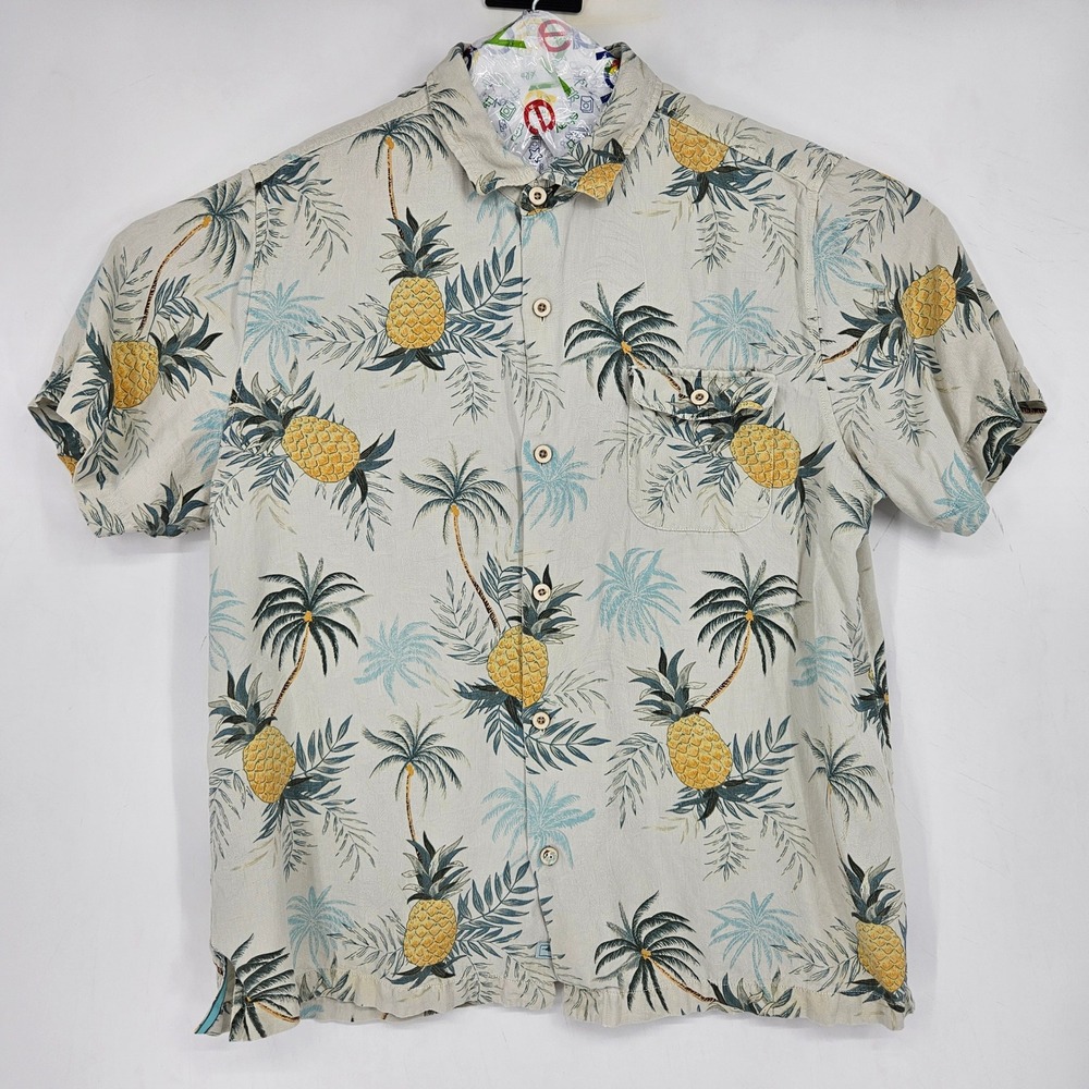 Tommy Bahama Shirt Mens Extra Large Silk‎ Pineapple Button Up Short Sleeve White